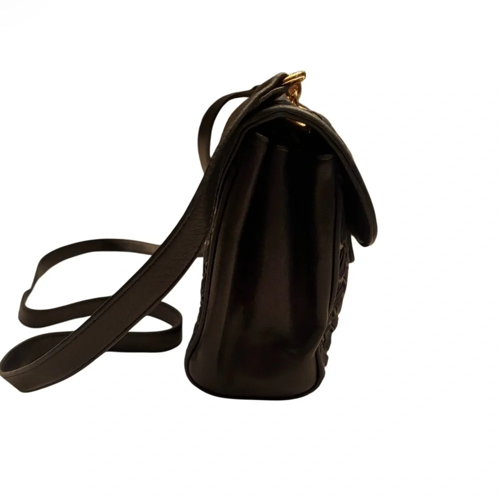 Bally S45 Shoulder Bag Suede Leather Woven Intrecciato Design in Dark Blue